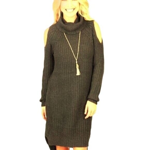 John + Jenn Sweater Dress Cold Shoulder Women's Size S Gray - Picture 6 of 6